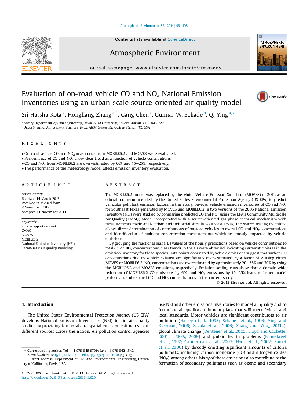 Evaluation of on-road vehicle CO and NOx National Emission Inventories using an urban-scale source-oriented air quality model