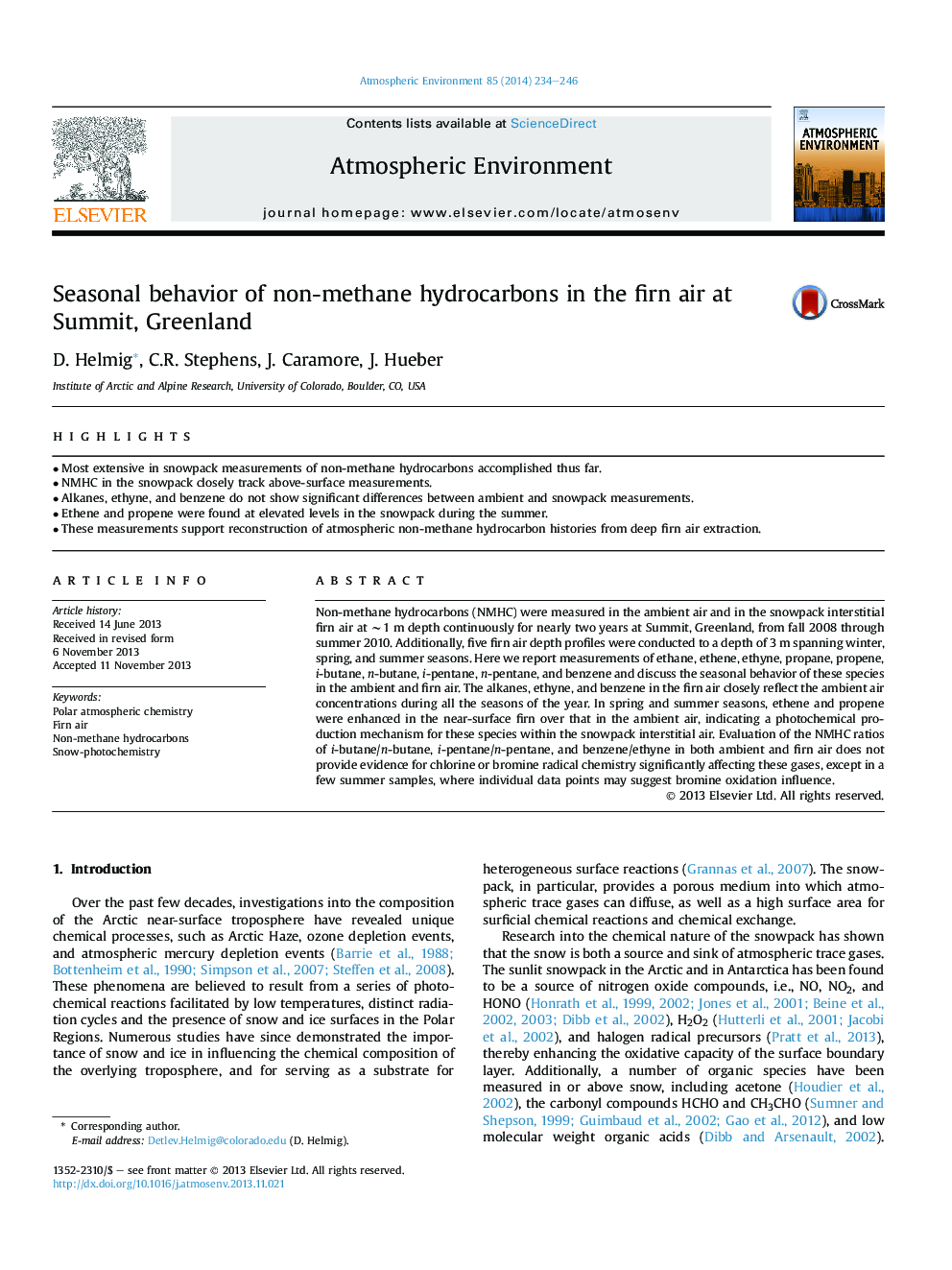 Seasonal behavior of non-methane hydrocarbons in the firn air at Summit, Greenland