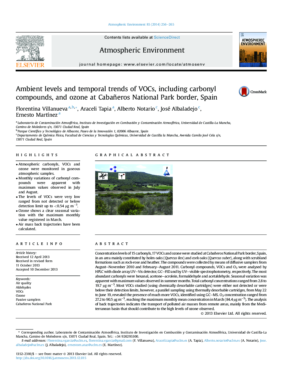 Ambient levels and temporal trends of VOCs, including carbonyl compounds, and ozone at Cabañeros National Park border, Spain