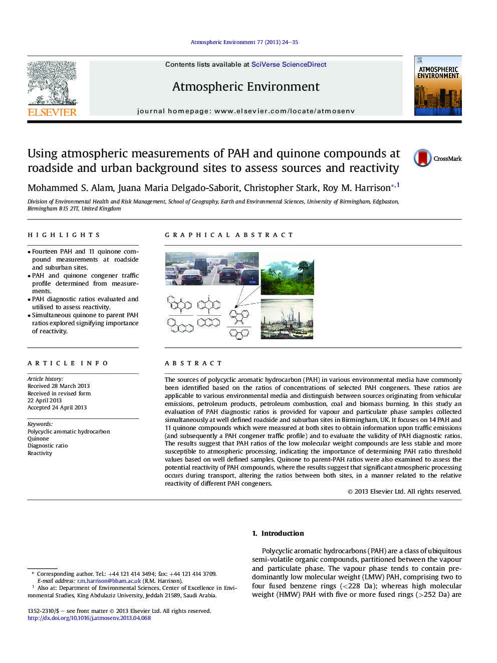 Using atmospheric measurements of PAH and quinone compounds at roadside and urban background sites to assess sources and reactivity