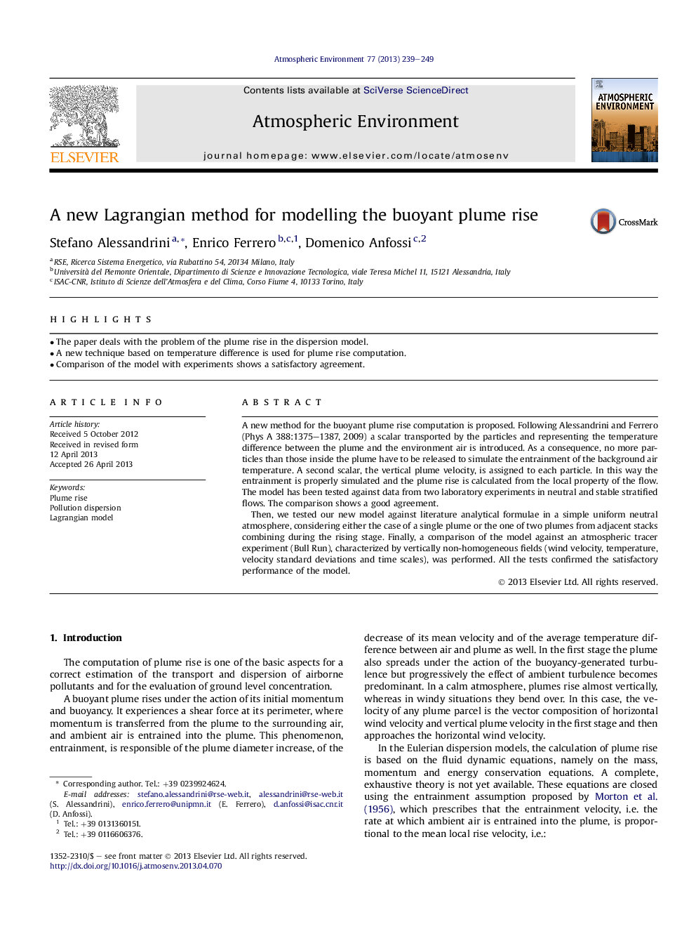 A new Lagrangian method for modelling the buoyant plume rise