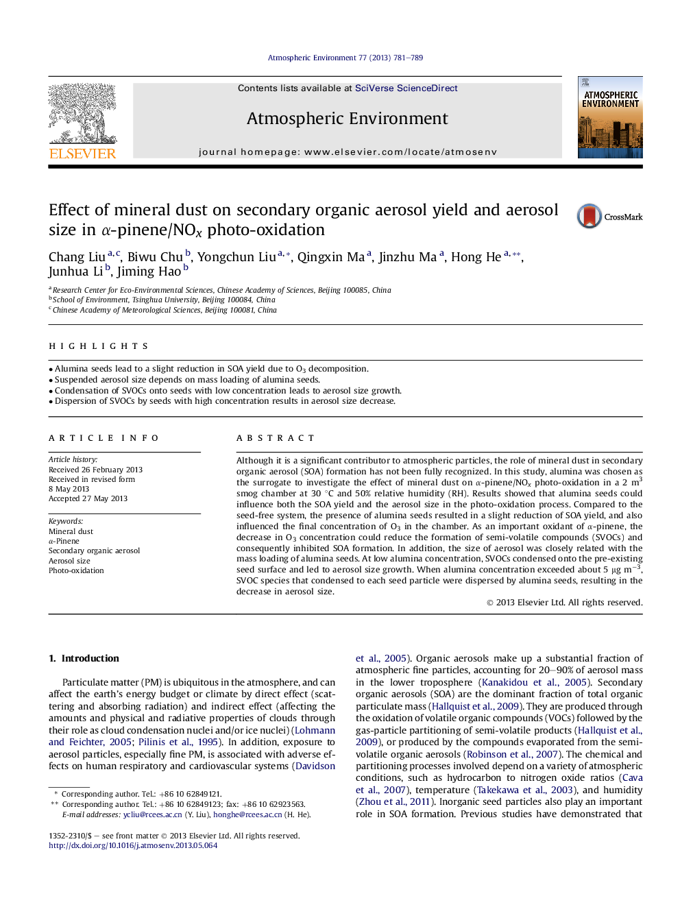 Effect of mineral dust on secondary organic aerosol yield and aerosol size in Î±-pinene/NOx photo-oxidation