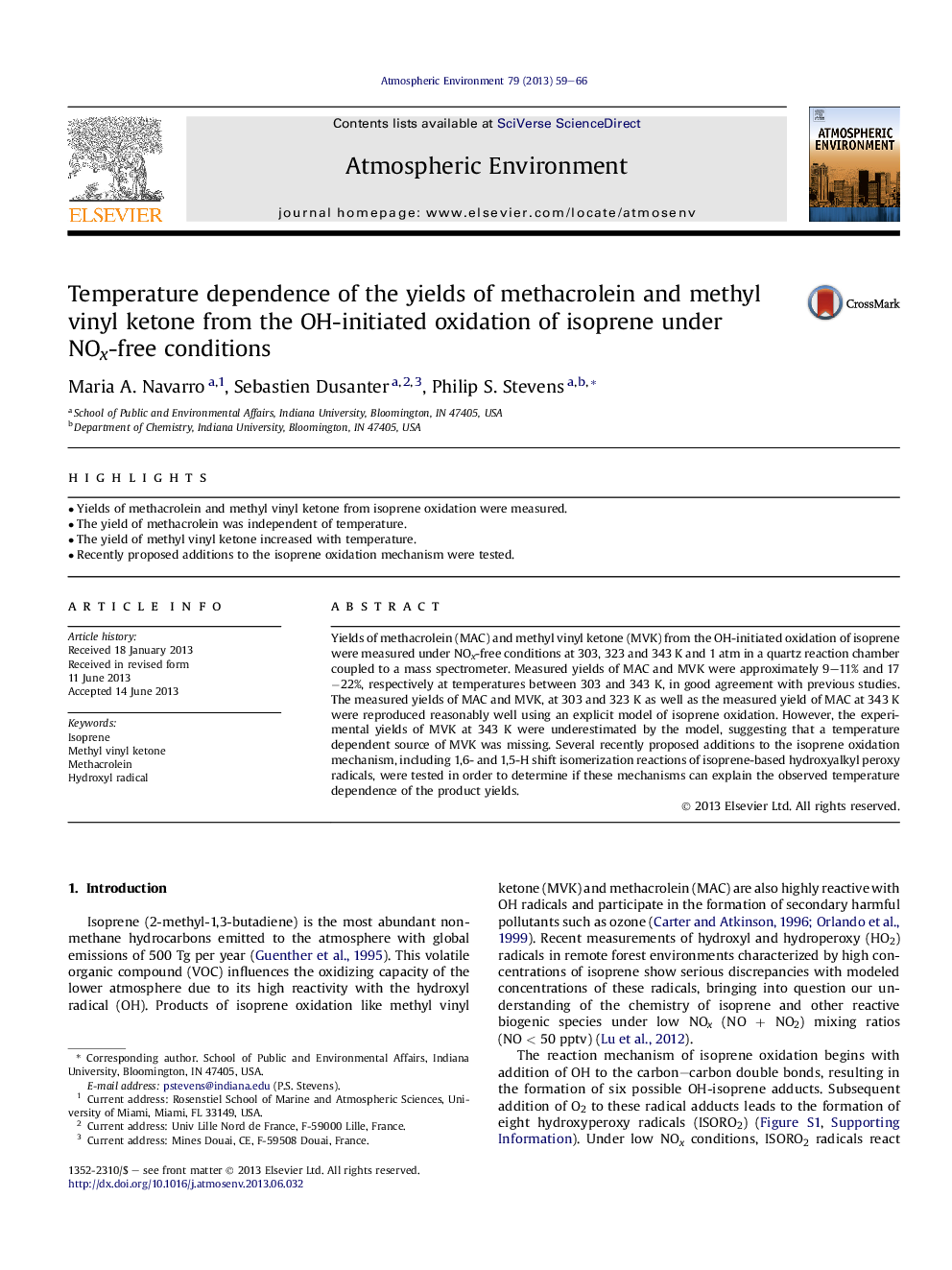 Temperature dependence of the yields of methacrolein and methyl vinyl ketone from the OH-initiated oxidation of isoprene under NOx-free conditions