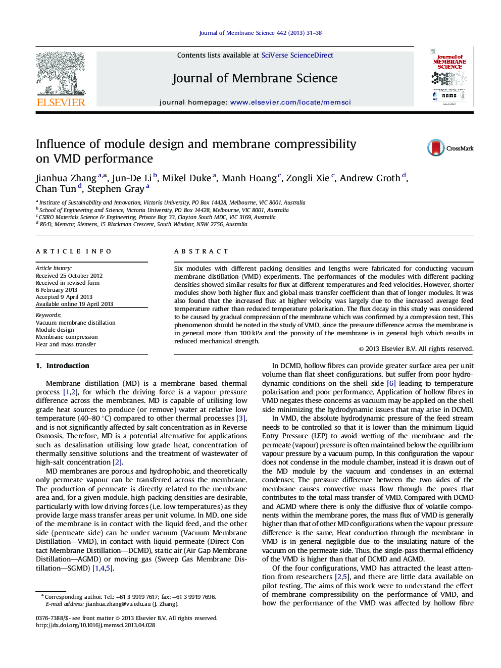 عکس صفحه اول مقاله: Influence of module design and membrane compressibility on VMD performance Influence of module design and membrane compressibility on VMD performance