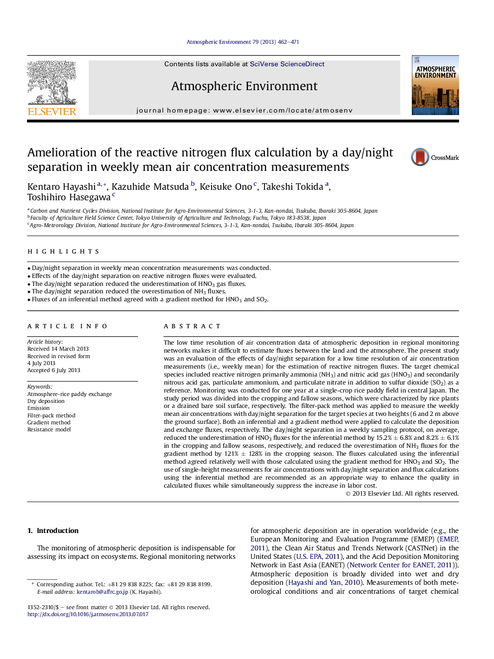 Amelioration of the reactive nitrogen flux calculation by a day/night separation in weekly mean air concentration measurements