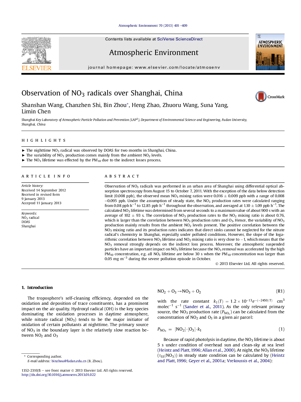 Observation of NO3 radicals over Shanghai, China