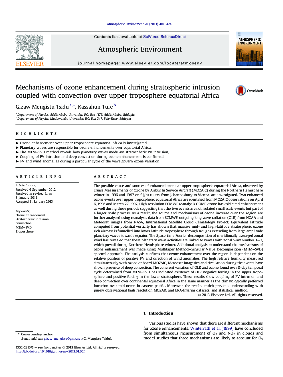 Mechanisms of ozone enhancement during stratospheric intrusion coupled with convection over upper troposphere equatorial Africa