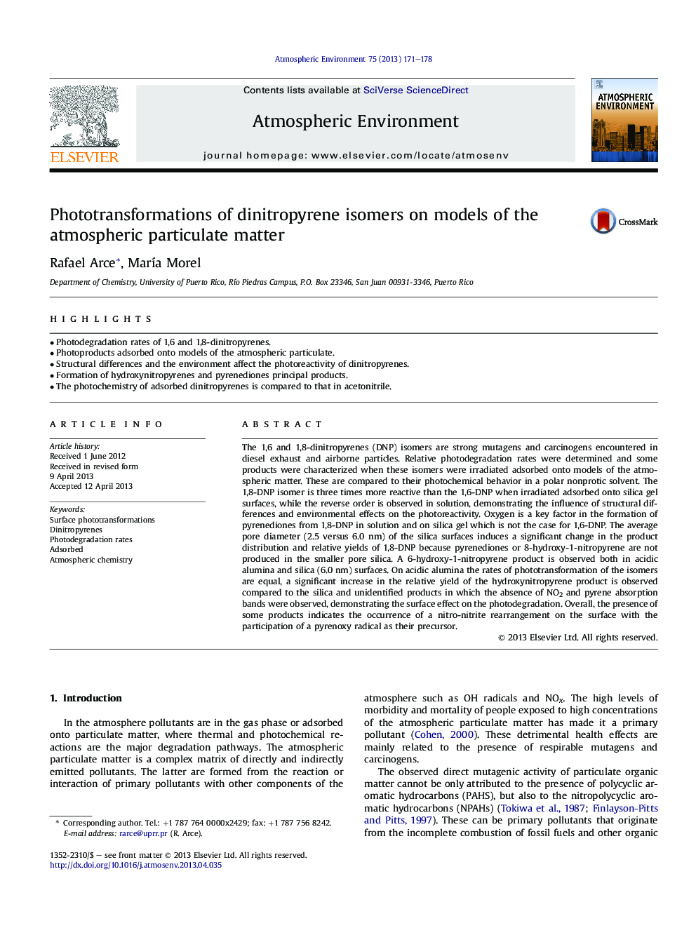 Phototransformations of dinitropyrene isomers on models of the atmospheric particulate matter