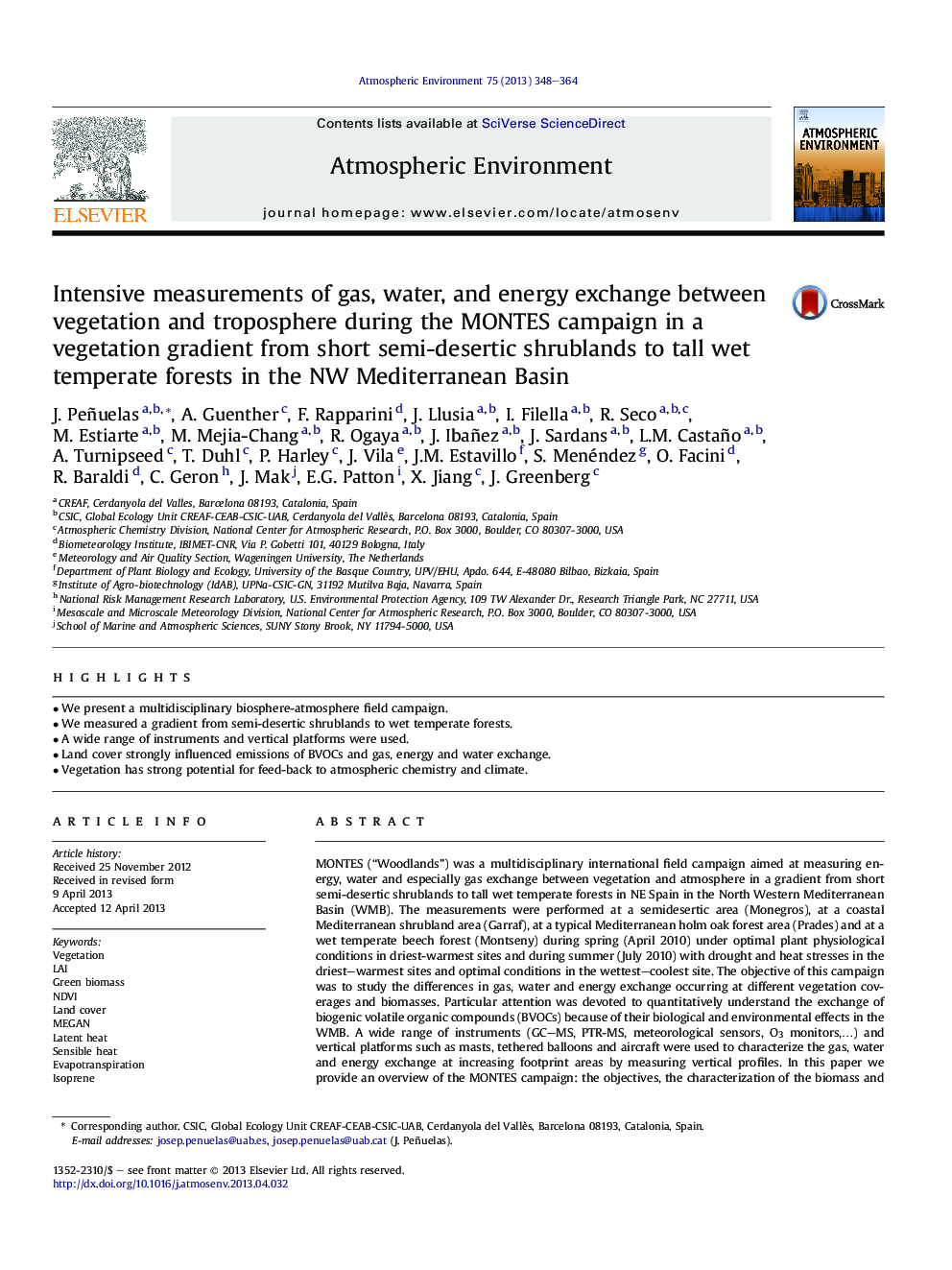 Intensive measurements of gas, water, and energy exchange between vegetation and troposphere during the MONTES campaign in a vegetation gradient from short semi-desertic shrublands to tall wet temperate forests in the NW Mediterranean Basin