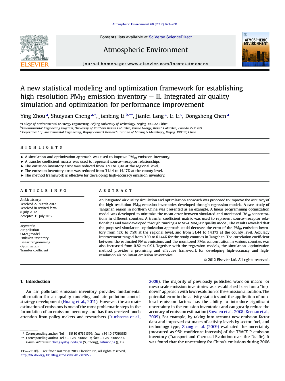 A new statistical modeling and optimization framework for establishing high-resolution PM10 emission inventory - II. Integrated air quality simulation and optimization for performance improvement