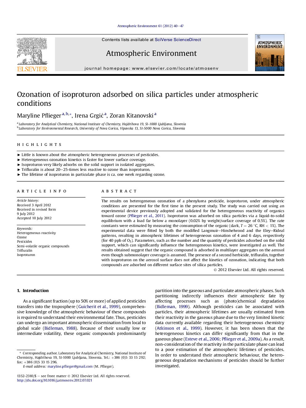 Ozonation of isoproturon adsorbed on silica particles under atmospheric conditions