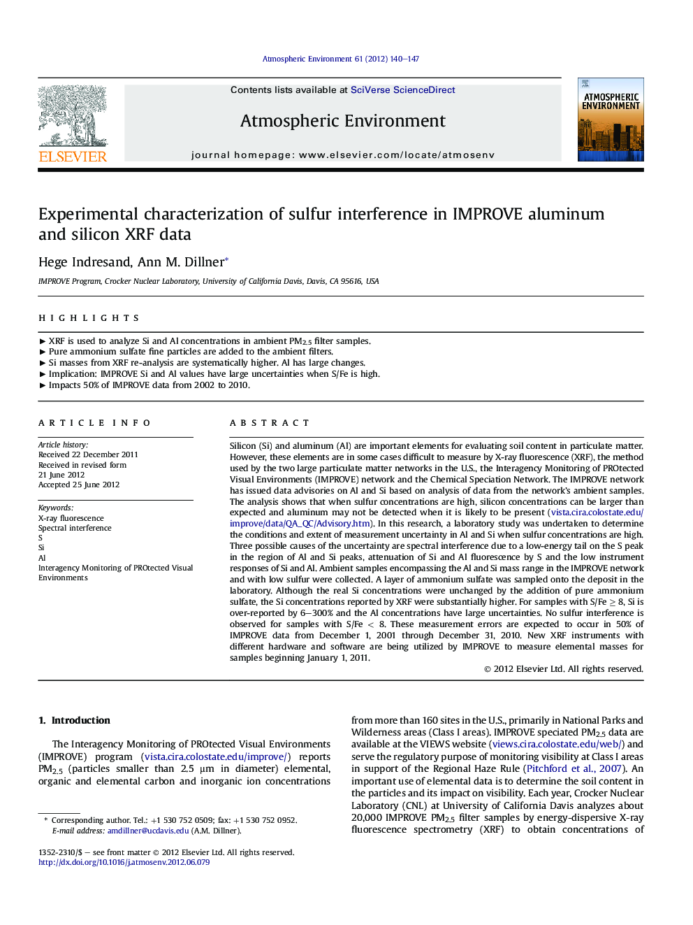 Experimental characterization of sulfur interference in IMPROVE aluminum and silicon XRF data