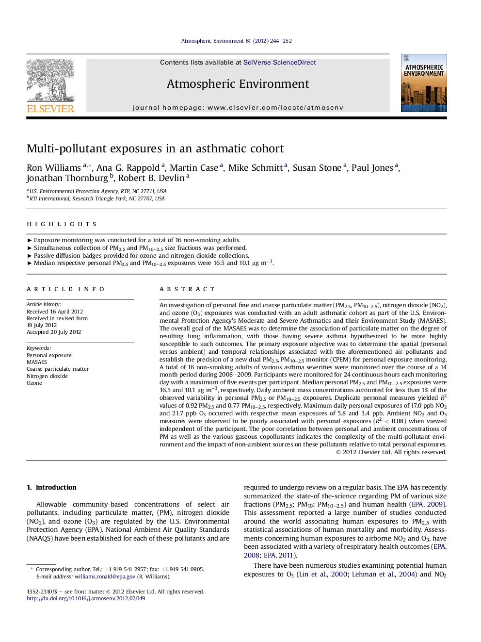 Multi-pollutant exposures in an asthmatic cohort