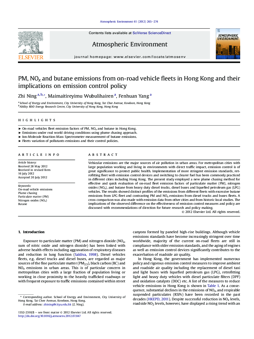 PM, NOx and butane emissions from on-road vehicle fleets in Hong Kong and their implications on emission control policy