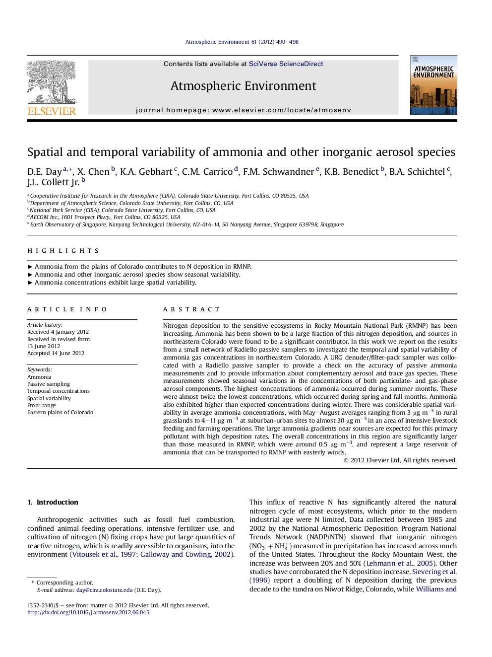 Spatial and temporal variability of ammonia and other inorganic aerosol species