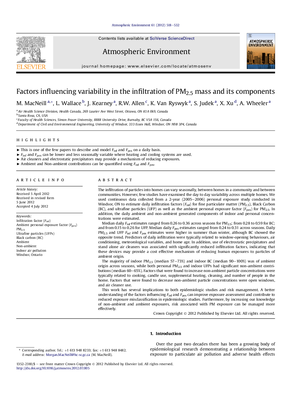 Factors influencing variability in the infiltration of PM2.5 mass and its components