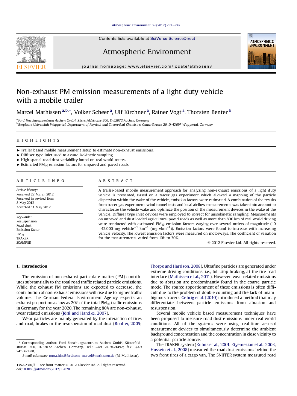 Non-exhaust PM emission measurements of a light duty vehicle with a mobile trailer