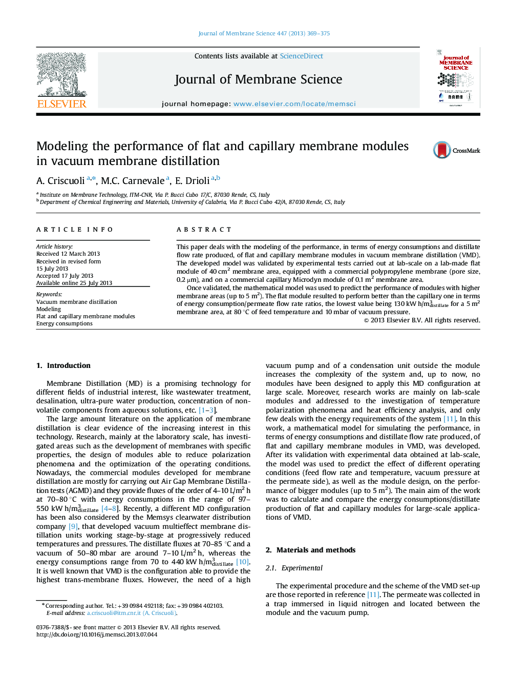 Modeling the performance of flat and capillary membrane modules in vacuum membrane distillation