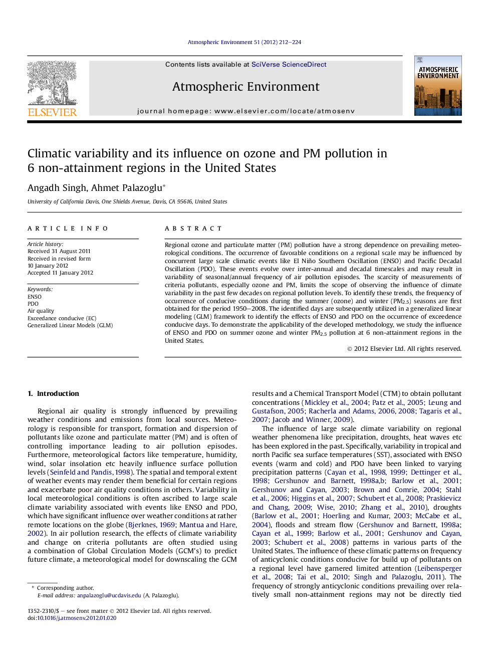 Climatic variability and its influence on ozone and PM pollution in 6 non-attainment regions in the United States