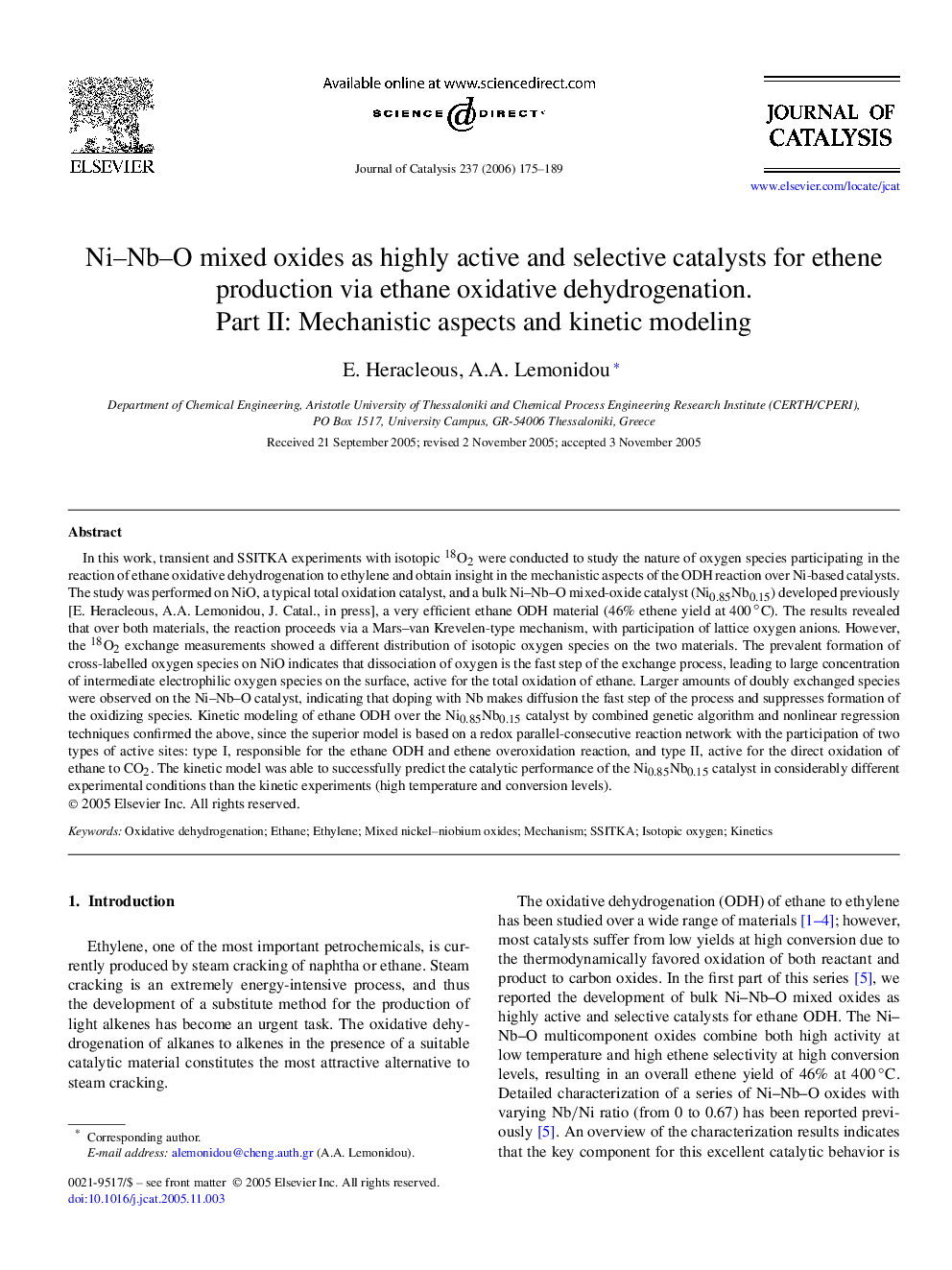 Ni–Nb–O mixed oxides as highly active and selective catalysts for ethene production via ethane oxidative dehydrogenation. Part II: Mechanistic aspects and kinetic modeling