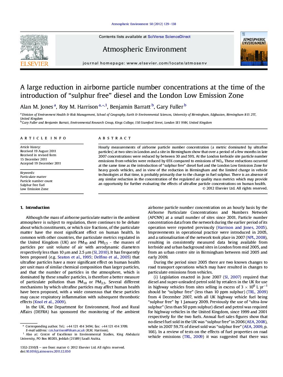 A large reduction in airborne particle number concentrations at the time of the introduction of “sulphur free” diesel and the London Low Emission Zone