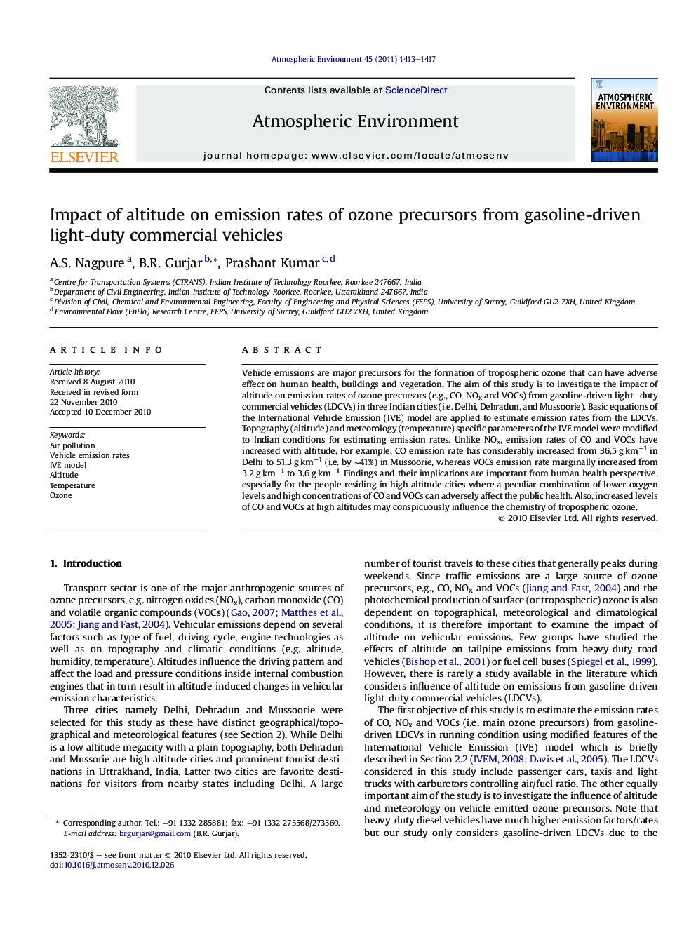 Impact of altitude on emission rates of ozone precursors from gasoline-driven light-duty commercial vehicles