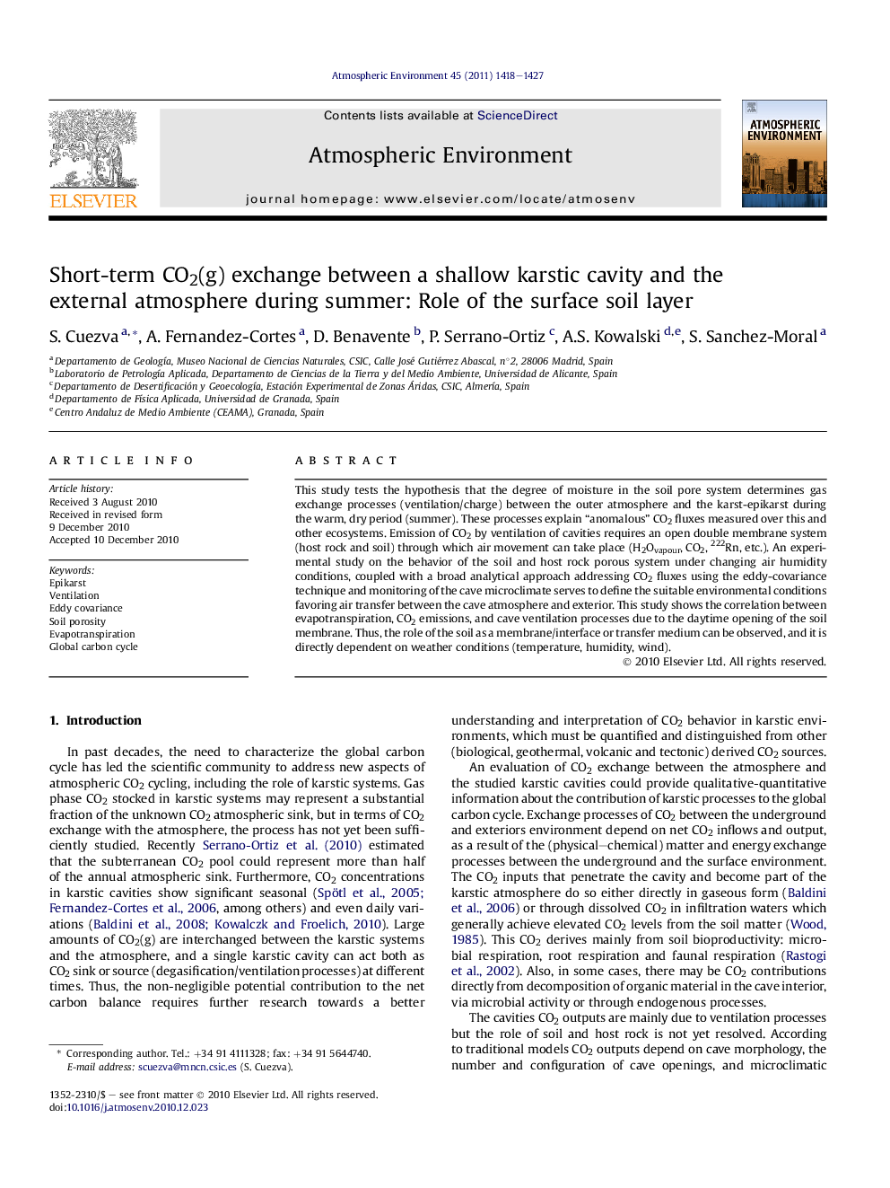 Short-term CO2(g) exchange between a shallow karstic cavity and the external atmosphere during summer: Role of the surface soil layer