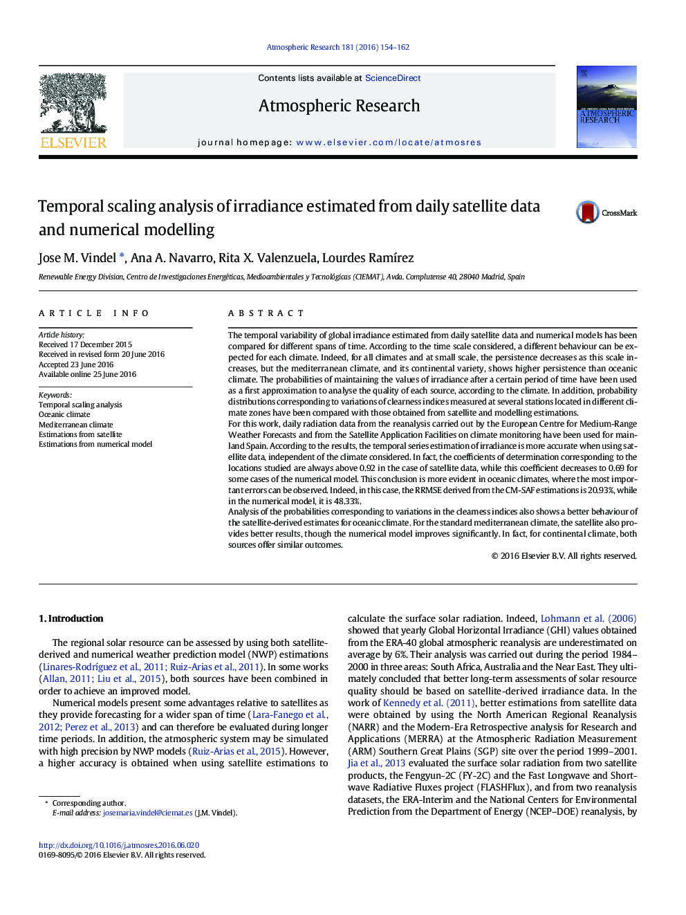 Temporal scaling analysis of irradiance estimated from daily satellite data and numerical modelling