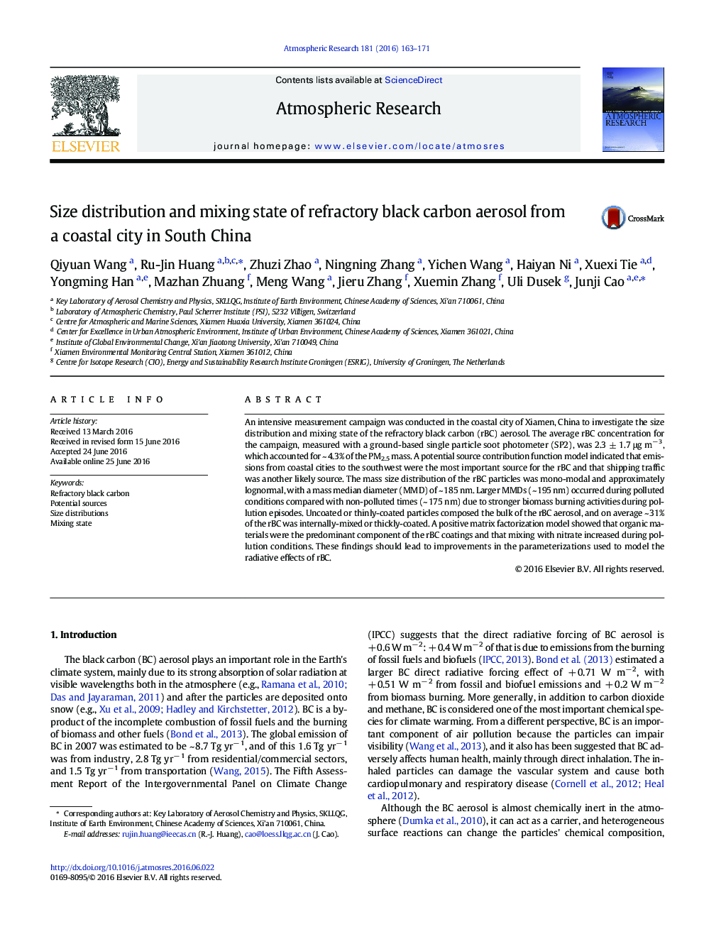 Size distribution and mixing state of refractory black carbon aerosol from a coastal city in South China