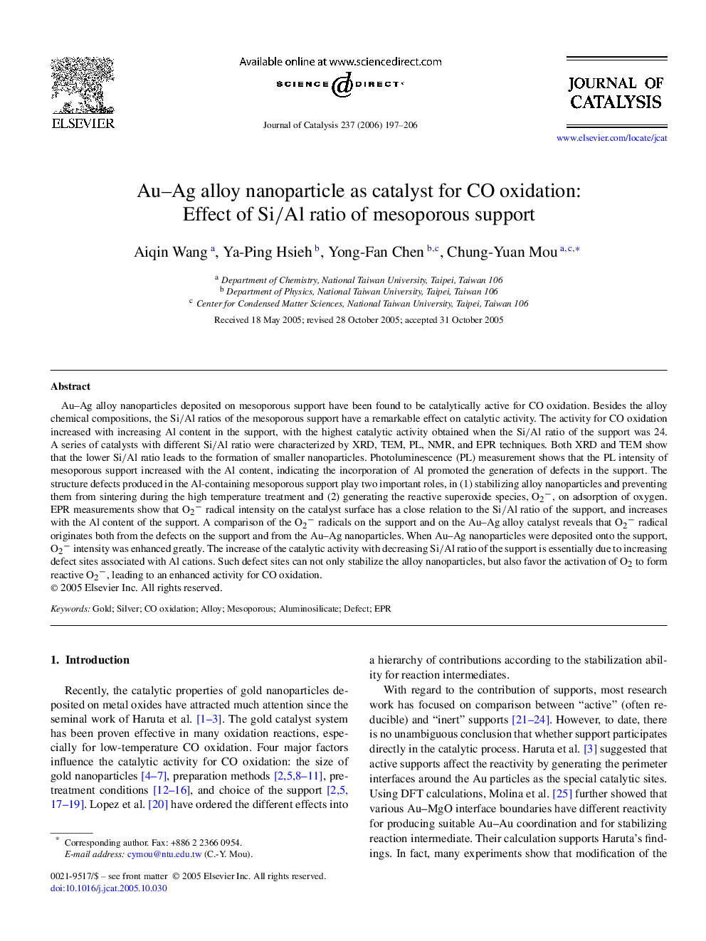 Au–Ag alloy nanoparticle as catalyst for CO oxidation: Effect of Si/Al ratio of mesoporous support