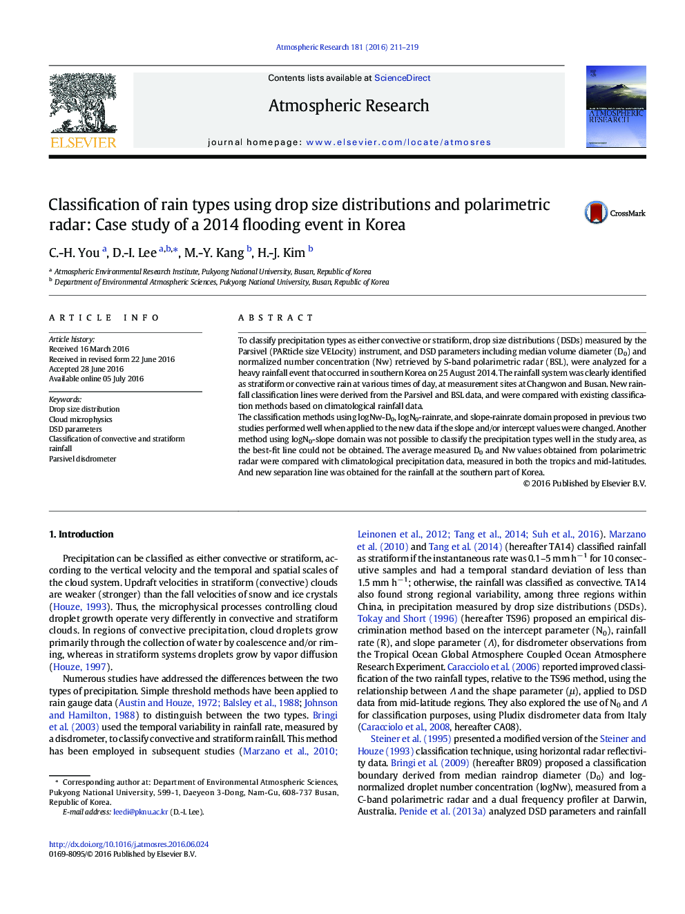 Classification of rain types using drop size distributions and polarimetric radar: Case study of a 2014 flooding event in Korea