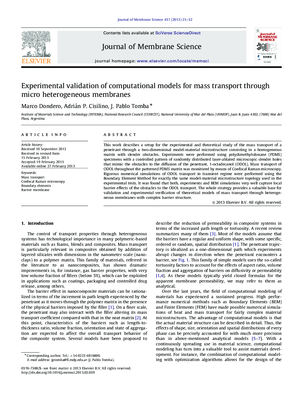 Experimental validation of computational models for mass transport through micro heterogeneous membranes