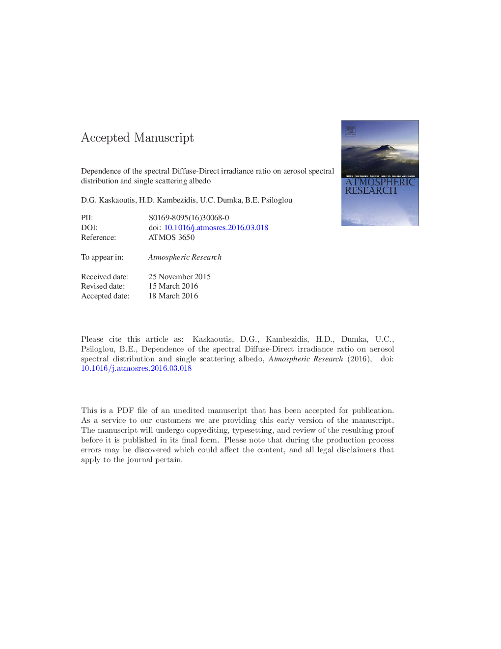 Dependence of the spectral diffuse-direct irradiance ratio on aerosol spectral distribution and single scattering albedo