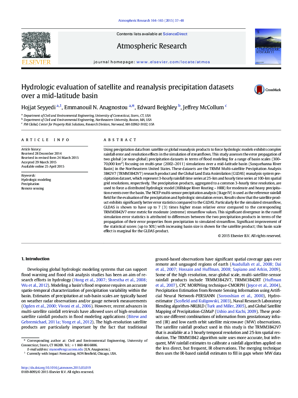 Hydrologic evaluation of satellite and reanalysis precipitation datasets over a mid-latitude basin