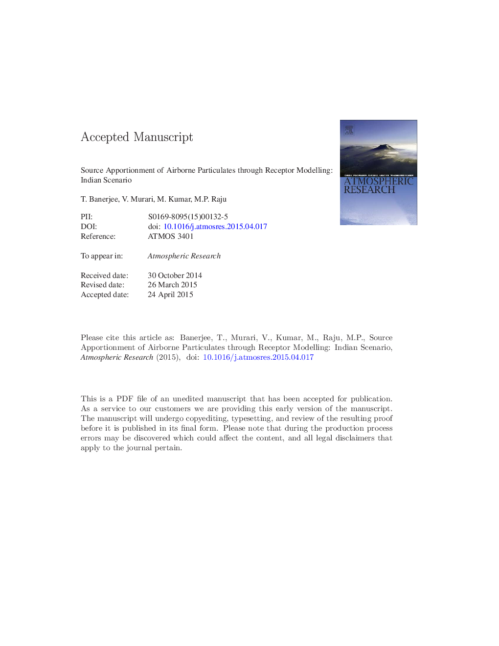 Source apportionment of airborne particulates through receptor modeling: Indian scenario