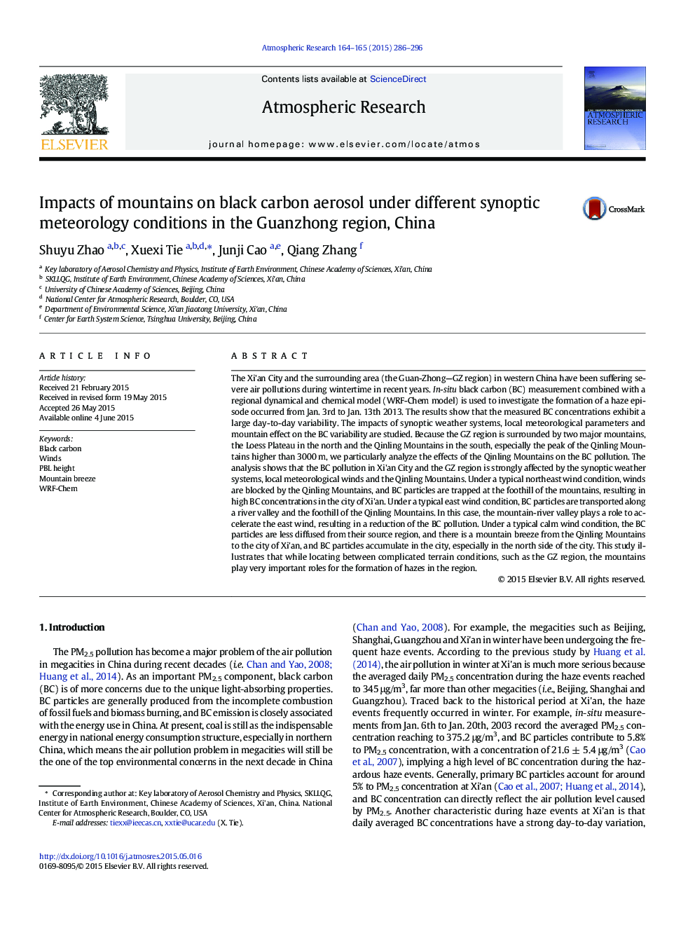 Impacts of mountains on black carbon aerosol under different synoptic meteorology conditions in the Guanzhong region, China