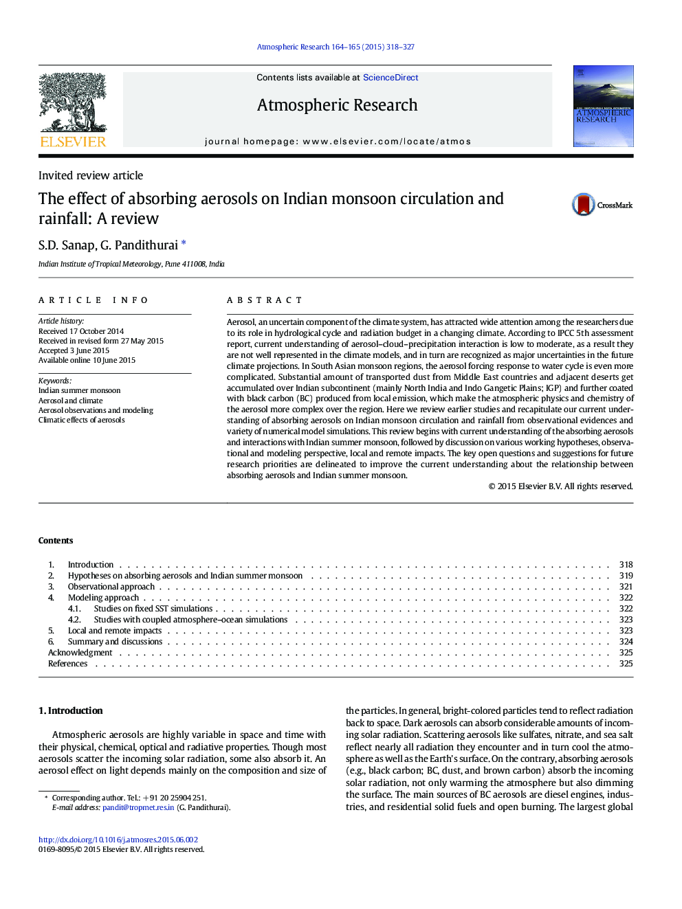 Invited review articleThe effect of absorbing aerosols on Indian monsoon circulation and rainfall: A review