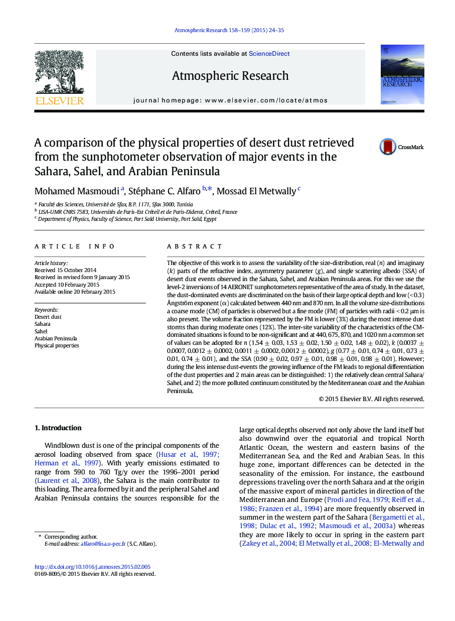 A comparison of the physical properties of desert dust retrieved from the sunphotometer observation of major events in the Sahara, Sahel, and Arabian Peninsula