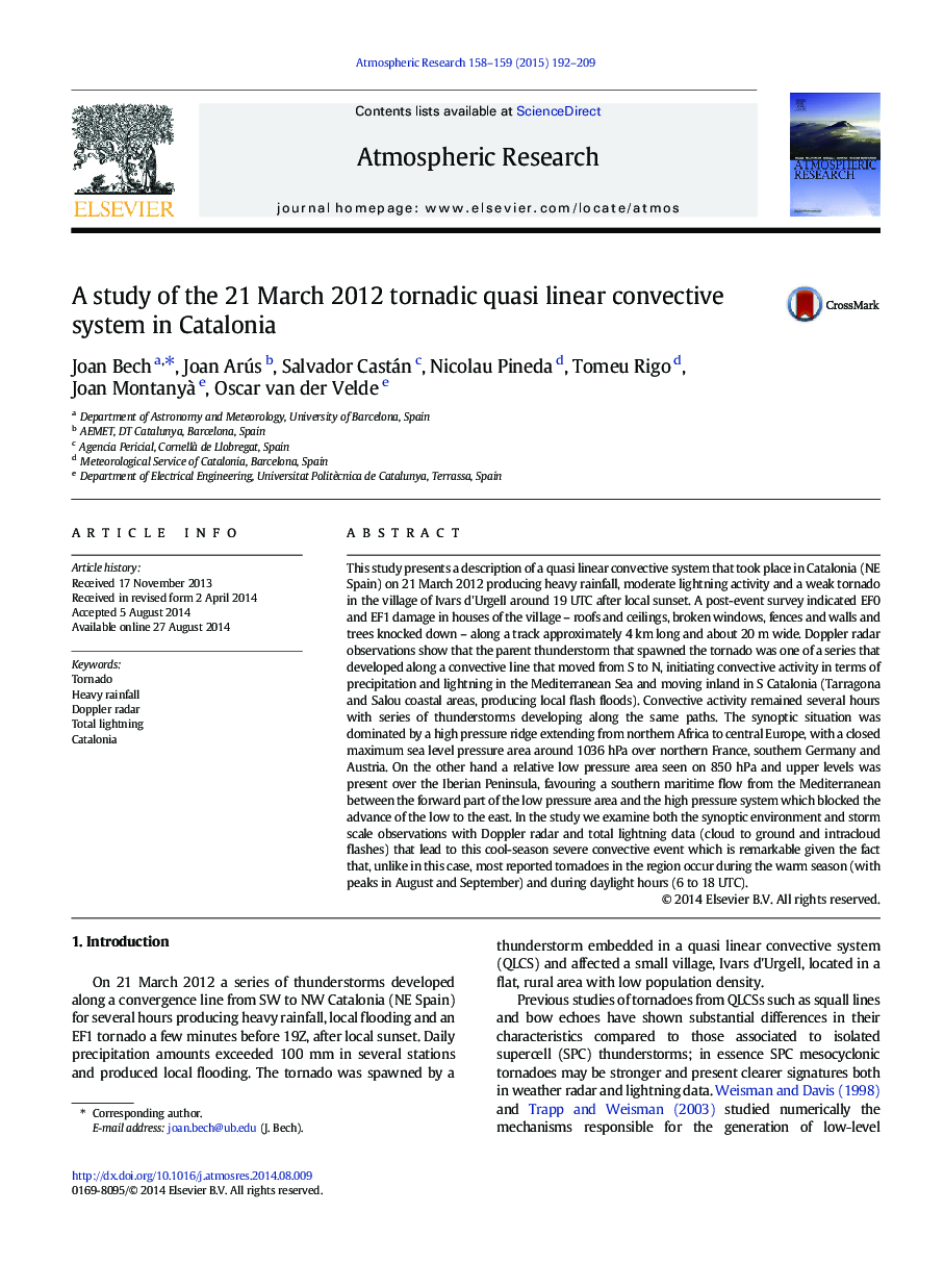 مطالعهی سیستم کانوا شبه خطی تونادیک 21 مارس 2012 در کاتالونیا 