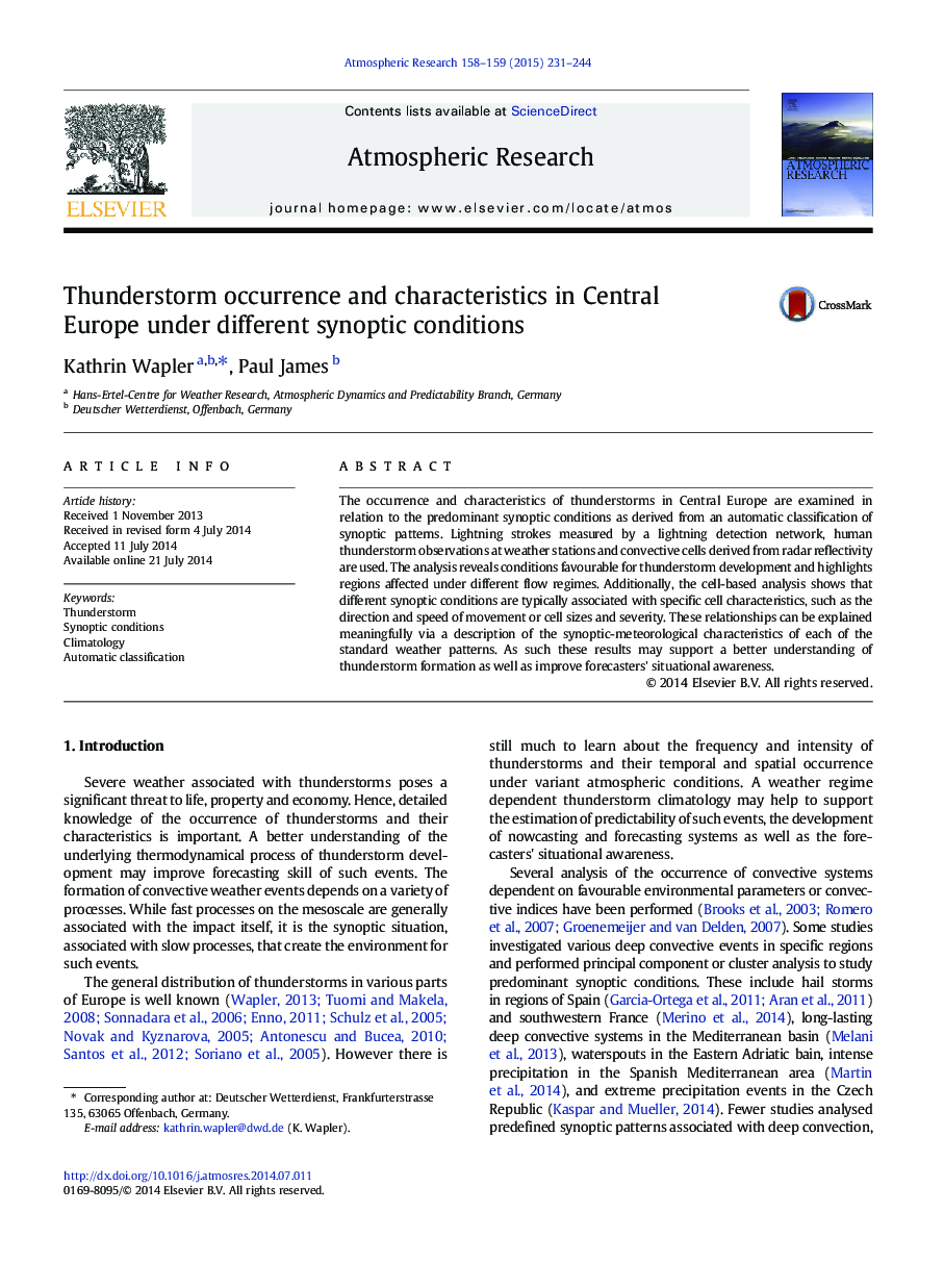 وقوع و ویژگی های رعد و برق در اروپای مرکزی تحت شرایط مختلف سینوپتیک 
