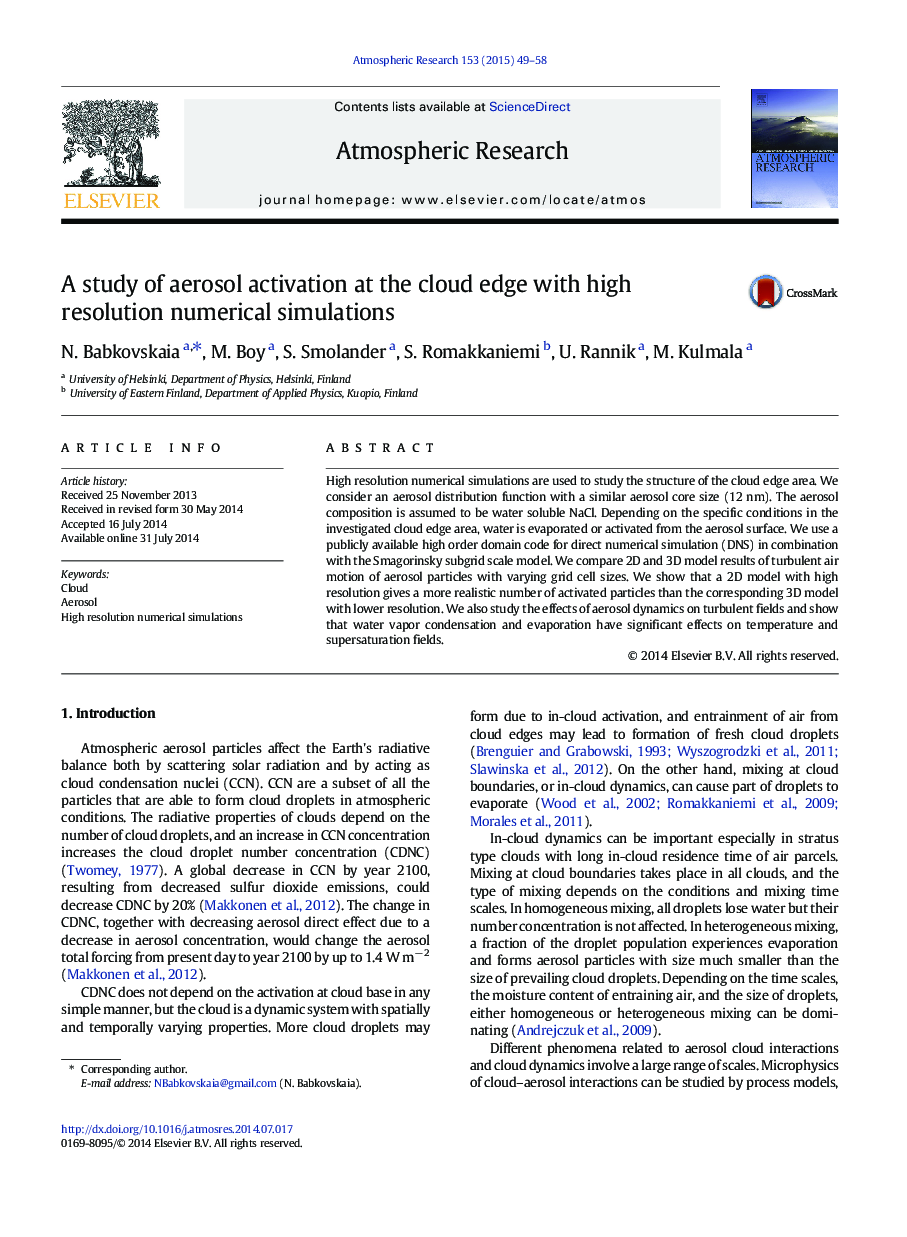 A study of aerosol activation at the cloud edge with high resolution numerical simulations