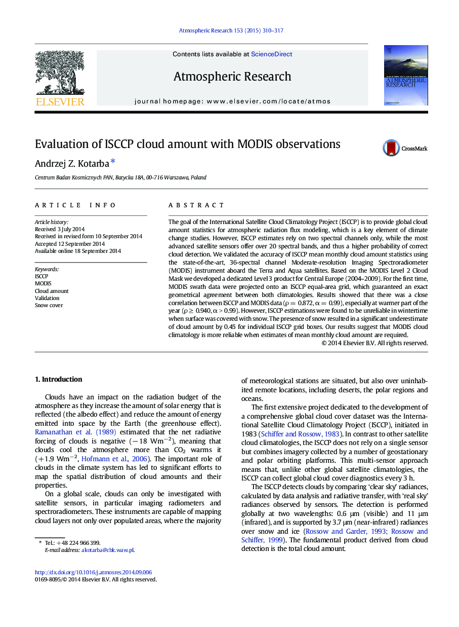 Evaluation of ISCCP cloud amount with MODIS observations