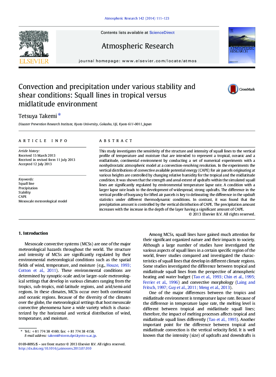 Convection and precipitation under various stability and shear conditions: Squall lines in tropical versus midlatitude environment