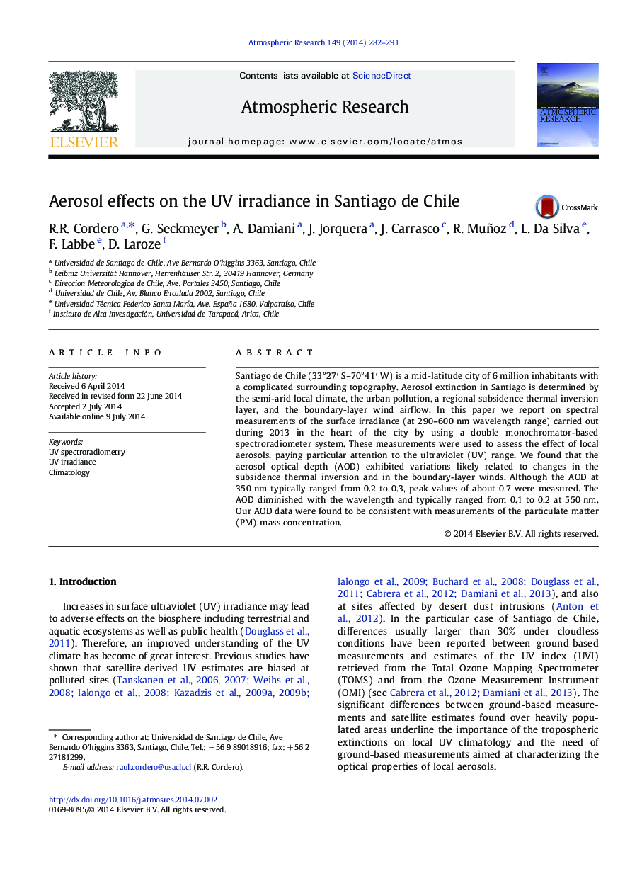 Aerosol effects on the UV irradiance in Santiago de Chile