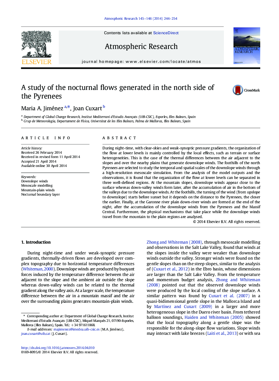 A study of the nocturnal flows generated in the north side of the Pyrenees