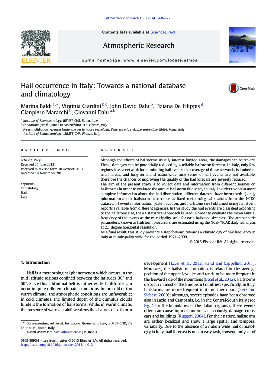 Hail occurrence in Italy: Towards a national database and climatology