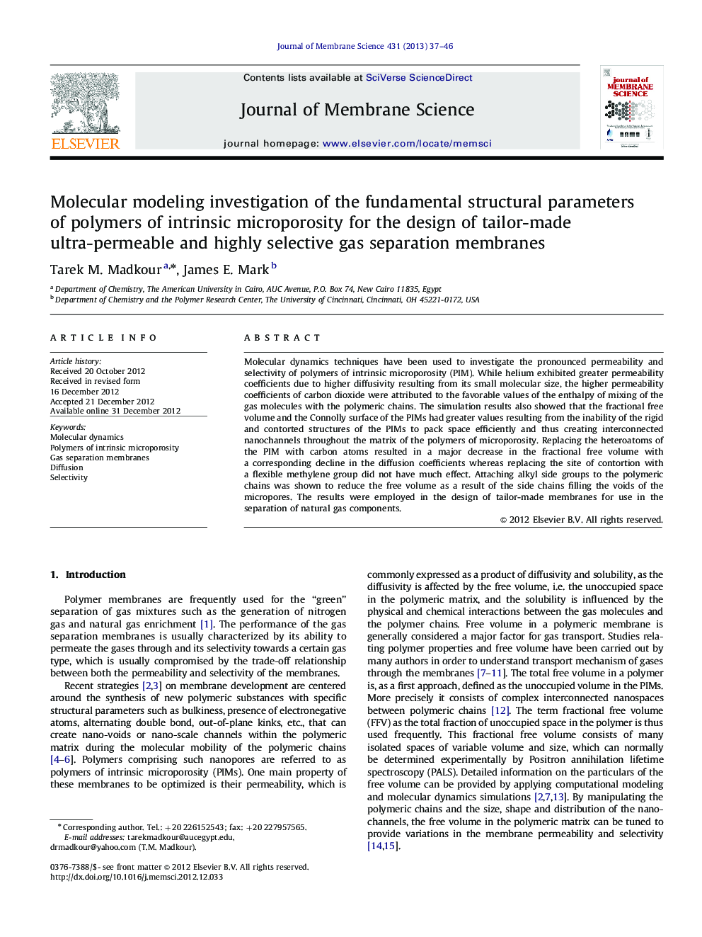 Molecular modeling investigation of the fundamental structural parameters of polymers of intrinsic microporosity for the design of tailor-made ultra-permeable and highly selective gas separation membranes