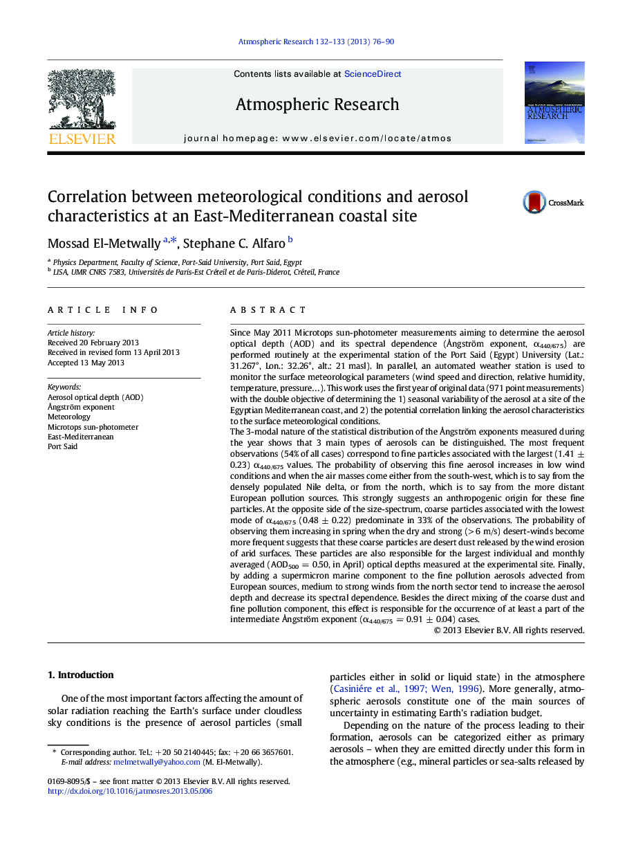 Correlation between meteorological conditions and aerosol characteristics at an East-Mediterranean coastal site