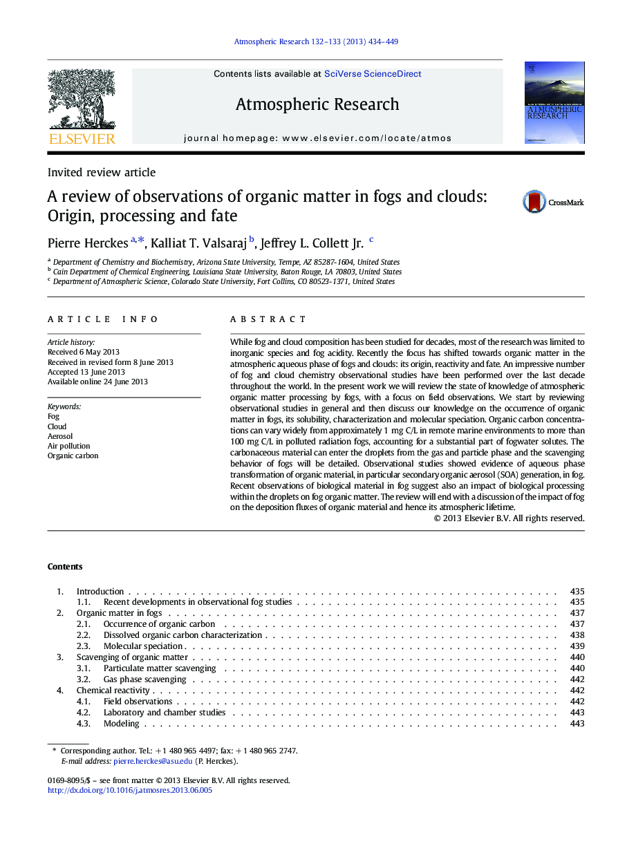 A review of observations of organic matter in fogs and clouds: Origin, processing and fate