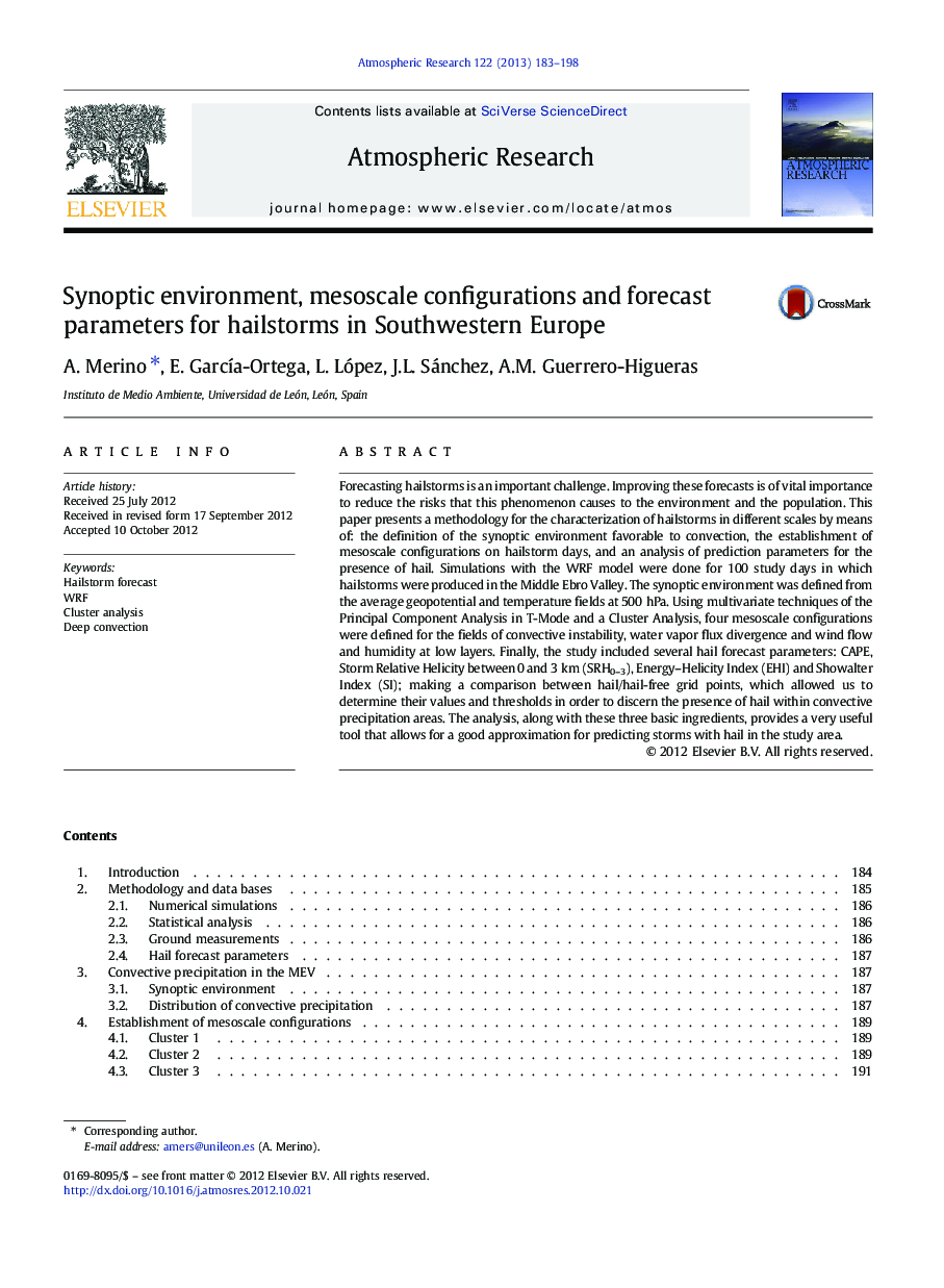 Synoptic environment, mesoscale configurations and forecast parameters for hailstorms in Southwestern Europe